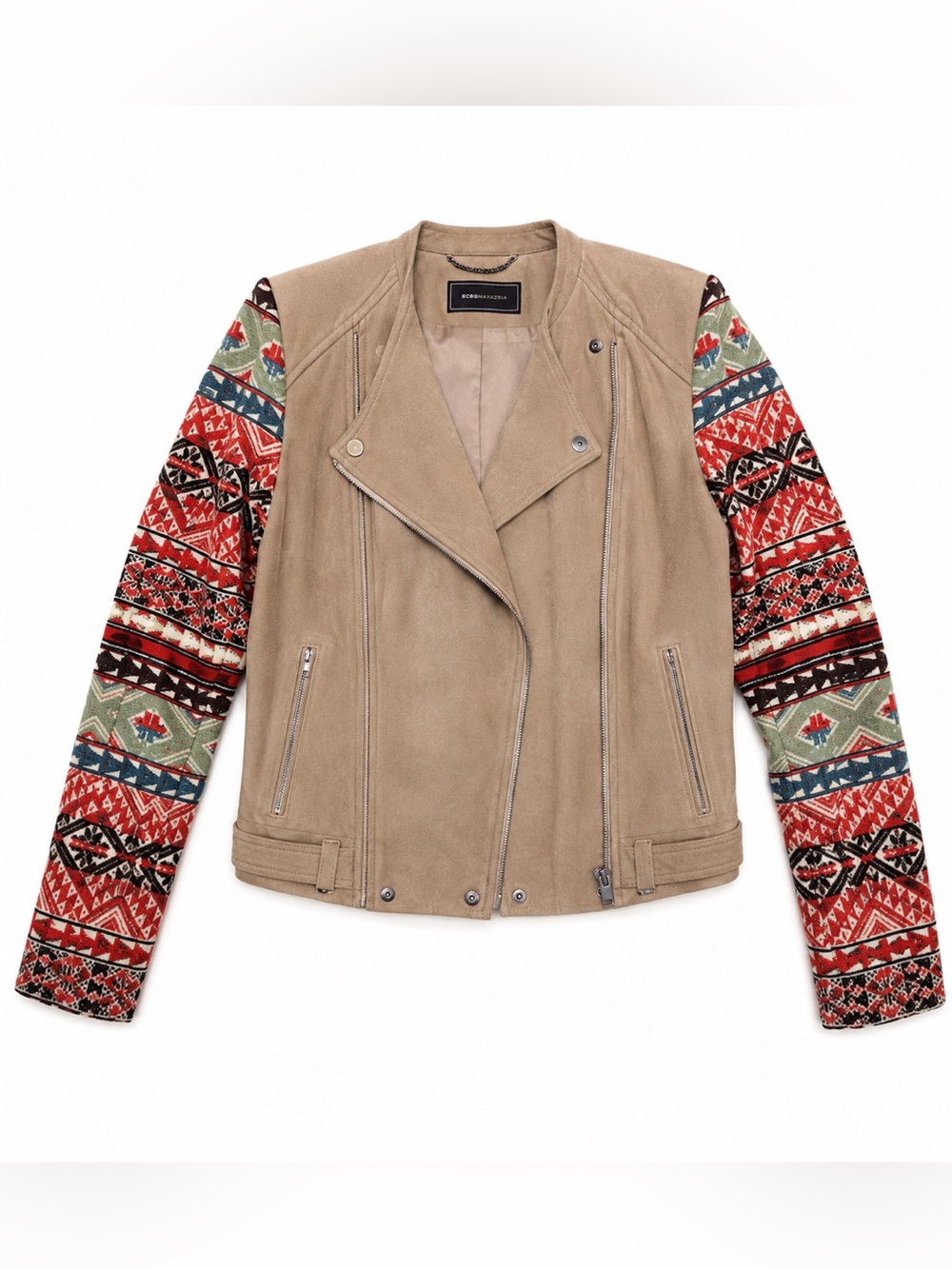 BCBGMaxAzria Moto Jacket Tribal Print Sleeves Size XS